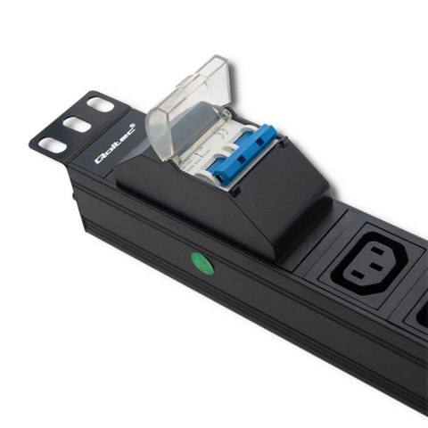 Qoltec Listwa zasilająca antyprzepięciowa CB do szafy RACK 19" | 1U | 10A | PDU | 8xIEC C13 | 2m