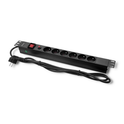 Qoltec Listwa zasilająca antyprzepięciowa CB do szafy RACK 19" | 1U | 16A | PDU | 6xFRENCH | 2m