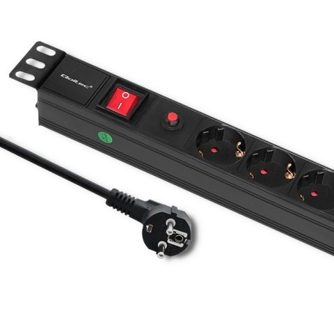 Qoltec Listwa zasilająca antyprzepięciowa CB do szafy RACK 19" | 1U | 16A | PDU | 6xSCHUKO | 2m