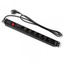 Qoltec Listwa zasilająca antyprzepięciowa CB do szafy RACK 19" | 1U | 16A | PDU | 6xSCHUKO | 2m