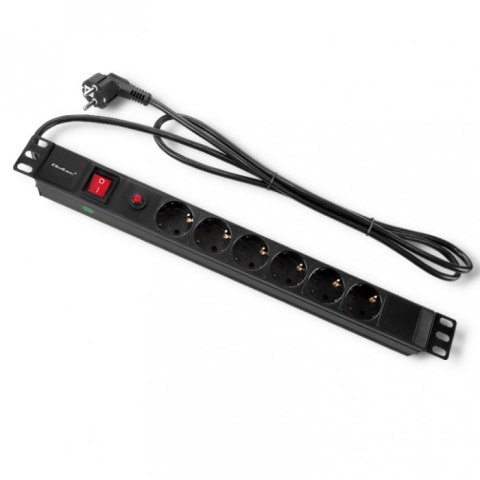 Qoltec Listwa zasilająca antyprzepięciowa CB do szafy RACK 19" | 1U | 16A | PDU | 6xSCHUKO | 2m