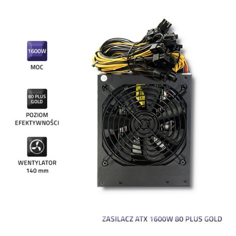 Qoltec Zasilacz ATX 1600W | 80 Plus Gold | Gaming Miner