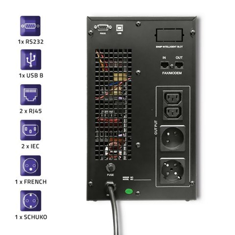 Qoltec Zasilacz awaryjny UPS | On-line | Pure Sine Wave | 3kVA | 2.4kW | LCD | USB