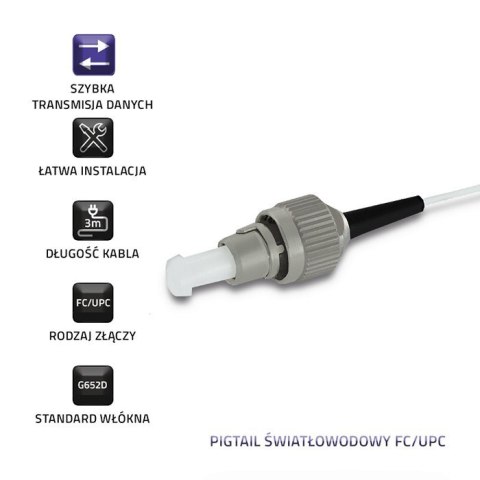 Pigtail światłowodowy FC/UPC | Singlemode | 9/125 | G657A2 | 3m