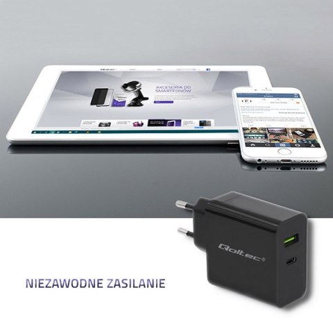 Qoltec Ładowarka sieciowa 42W | 5-20V | 2.25-3A | USB typ C PD | USB | Czarna