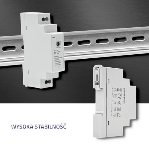 Qoltec Zasilacz na szynę DIN | 15W | 12V | 1.25A | Szary