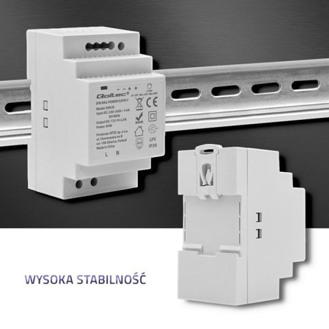 Qoltec Zasilacz na szynę DIN | 54W | 12V | 4.5A | Szary
