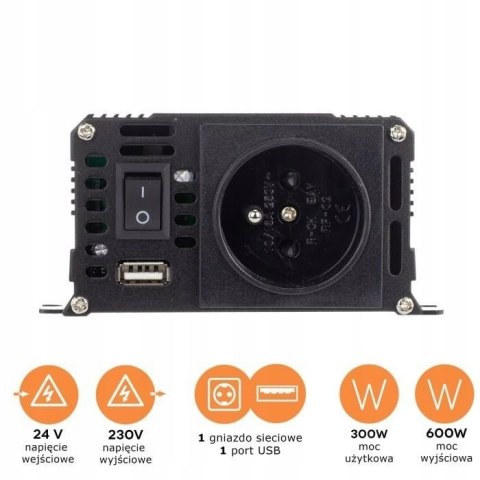 Przetwornica napięcia 24V / 230V 300/600W LED