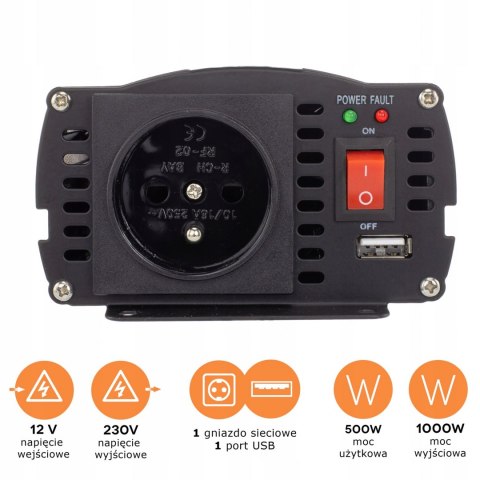 Przetwornica napięcia 24V / 230V 500/1000W