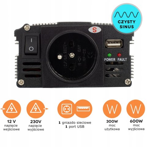 PRZETWORNICA PRĄDU NAPIĘCIA SINUS 12V 230V 600W