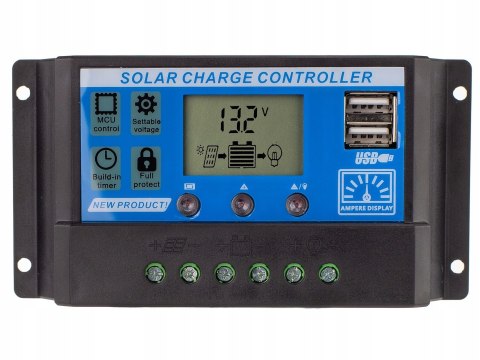 SOLARNY REGULATOR ŁADOWANIA PWM LCD USB 12/24V 30A