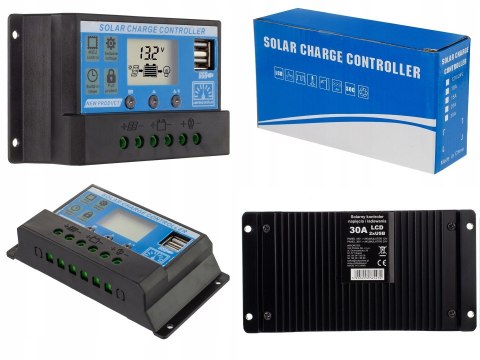 SOLARNY REGULATOR ŁADOWANIA PWM LCD USB 12/24V 30A
