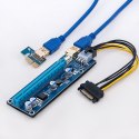 Qoltec Riser PCI-E 1x 16x | USB 3.0 | ver. 009S | SATA/ PCI-E | Czarny