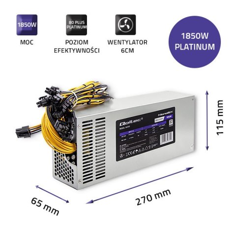 Qoltec Zasilacz PCI-E 1850W | 80 Plus Platinum | Gaming Miner