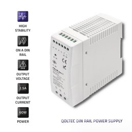 Qoltec Zasilacz na szynę DIN | 60W | 24V | 2.5A | Szary | Slim