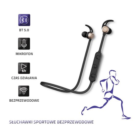 Qoltec Bezprzewodowe słuchawki BT 5.0 | mikrofon | Czarne