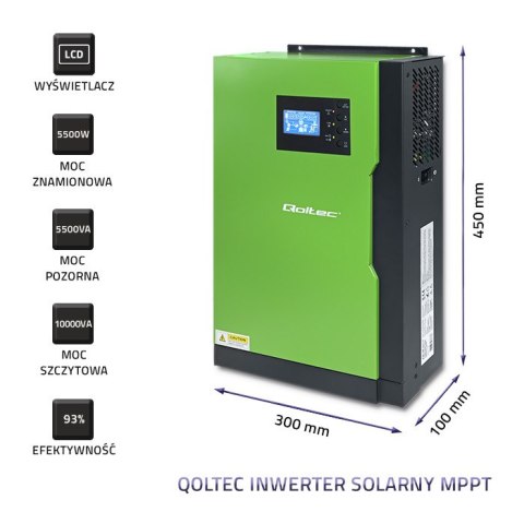 Qoltec Hybrydowy inwerter solarny Off-Grid 5,5kW 100A 48V MPPT Sinus