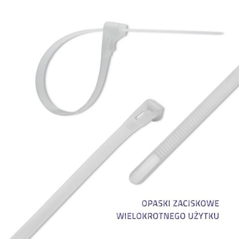 Qoltec Opaski zaciskowe wielorazowe/trytytki | 7.2 * 300mm | Nylon UV | Białe