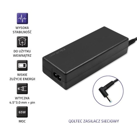 Qoltec Zasilacz do HP 65W | 19.5V | 3.33A | 4.5*3.0+pin | Slim