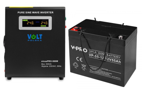 Zasilanie awaryjne Sinus Pro 500 W + Aku 55 Ah VPRO AGM