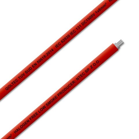 Qoltec Kabel solarny fotowoltaiczny | 6mm² | 100m | czerwony