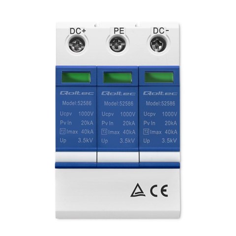 Qoltec Ogranicznik ochronnik przepięć DC| 3P | 1000V | T2 | C