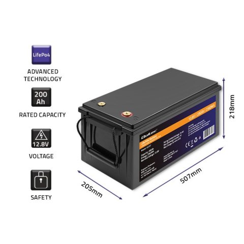 Qoltec Akumulator LiFePO4 | 12.8V | 200Ah | 2560Wh | BMS