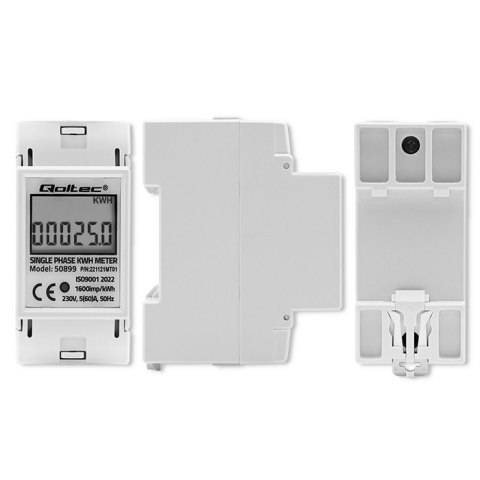 Qoltec Jednofazowy elektroniczny licznik | miernik zużycia energii na szynę DIN | 230V | LCD | 2P