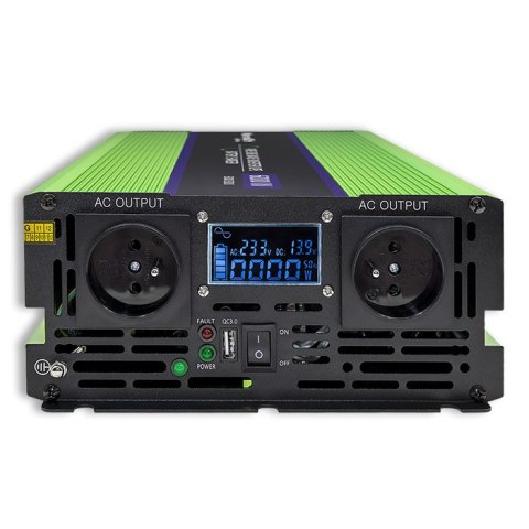 Qoltec Przetwornica napięcia Monolith | ładowanie baterii | UPS | 2000W | 4000W |12V na 230V |Czysty Sinus | LCD