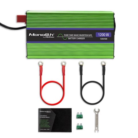 Qoltec Przetwornica napięcia Monolith | ładowanie baterii | UPS | 600W | 1200W | 12V na 230V |Czysty Sinus