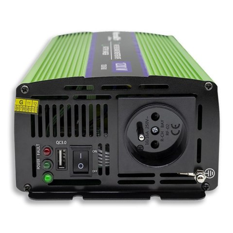 Qoltec Przetwornica napięcia Monolith | ładowanie baterii | UPS | 600W | 1200W | 12V na 230V |Czysty Sinus
