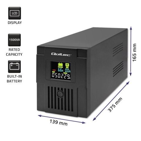 Qoltec Zasilacz awaryjny UPS | Monolith | 1500VA | 900W | LCD | USB