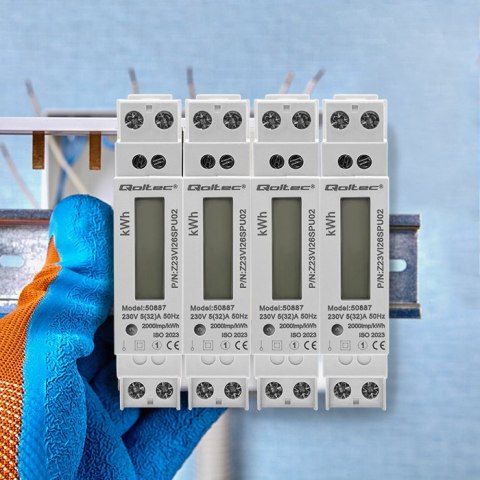 Qoltec Jednofazowy elektroniczny licznik | miernik zużycia energii na szynę DIN | 230V | LCD | 2P | Slim