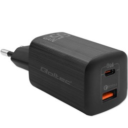 Qoltec Ładowarka sieciowa 65W GaN ULTRA | 5-20V | 2.25-3.25A | 1xUSB typ C PD | 1x USB | Czarna