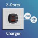 Qoltec Ładowarka sieciowa 65W GaN ULTRA | 5-20V | 2.25-3.25A | 1xUSB typ C PD | 1x USB | Czarna