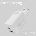 Qoltec Ładowarka sieciowa 65W GaN ULTRA | 5-20V | 2.25-3.25A | 1xUSB typ C PD | 1x USB QC 3.0 | Biała