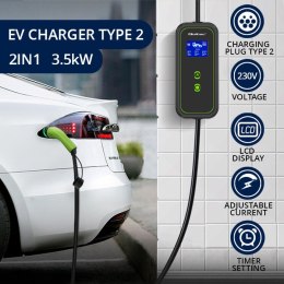Qoltec Mobilna ładowarka do samochodów EV 2 w 1 typ2 | 3.5kW | 230V