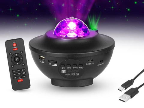 PROJEKTOR LED RGB BLUETOOTH Z WBUDOWANYM GŁOŚNIKIEM I SENSOREM DŹWIĘKU STEROWANY PILOTEM