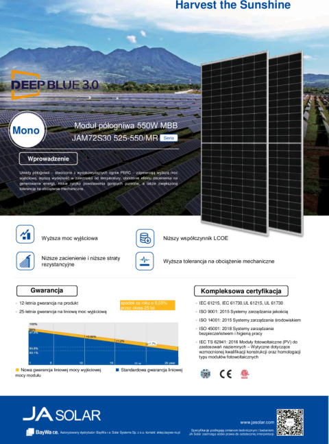 Panel fotowoltaiczny 545W JA Solar, srebrna rama, monokrystaliczny
