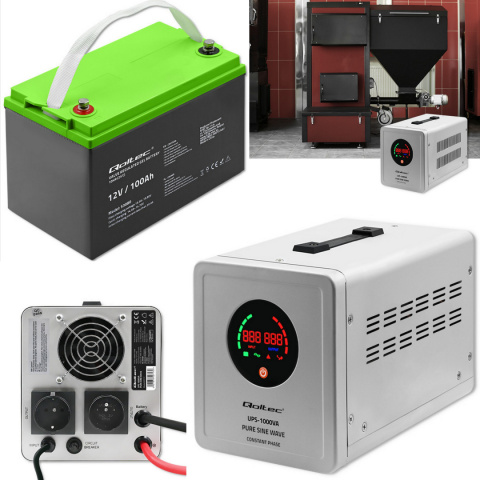 Zasilacz awaryjny Pure Sine Wave UPS | 1000VA | 700W | Stała faza + Akumulator żelowy 100Ah