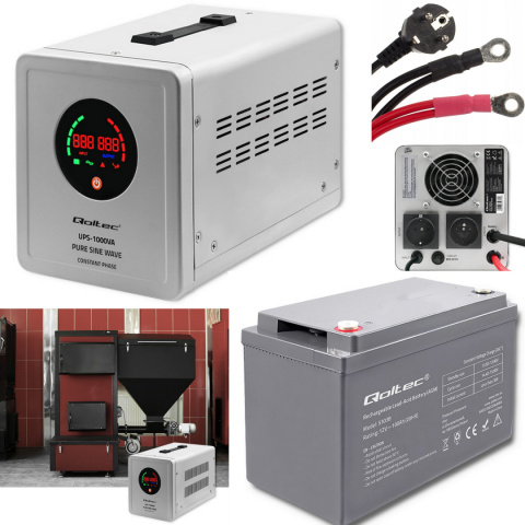 Zasilacz awaryjny Pure Sine Wave UPS | 1000VA | 700W | Stała faza + Akumulator 100Ah