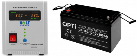 Zasilacz Sinus Pro 1000E + Akumulator 100Ah Zestaw Awaryjny UPS
