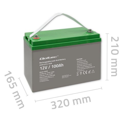 Qoltec Akumulator AGM | 12V | 100Ah | max 1200A