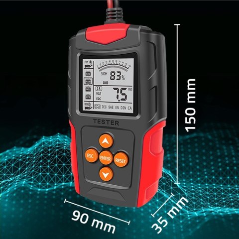 Qoltec Cyfrowy tester akumulatora z wyświetlaczem LCD | 12V | 24V | 3Ah-200Ah