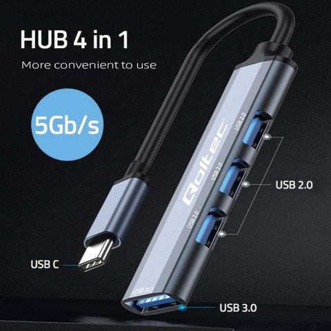 Qoltec Hub Adapter USB-C 3.1 4 w1 | USB 3.0 | 3x USB 2.0