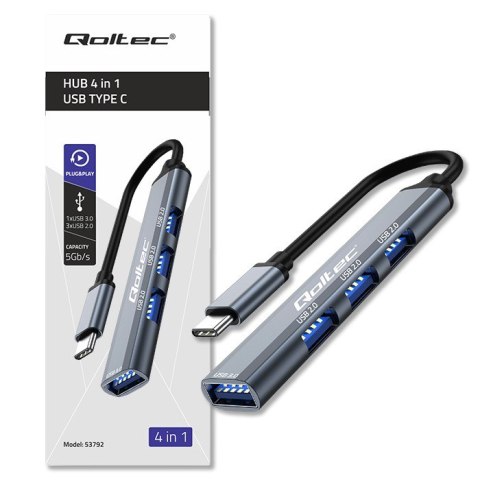 Qoltec Hub Adapter USB-C 3.1 4 w1 | USB 3.0 | 3x USB 2.0