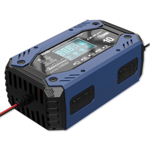 Qoltec Inteligentna ładowarka do akumulatora STD AGM GEL LiFePO4 z funkcją naprawy |12-24V |10A | LCD | 9 trybów