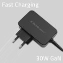 Qoltec Ładowarka GaN POWER PRO | 30W | 5-20V | 1.5-3A | 1xUSB typ C | Czarna