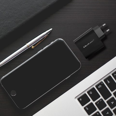 Qoltec Ładowarka Super Quick PD | 65W | 5-20V | 1.5-3.25A | 1xUSB typ C | 1xUSB A | Czarna