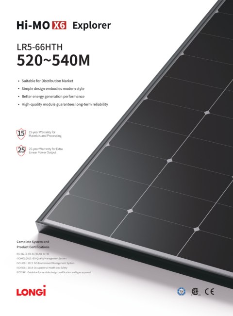 Panel fotowoltaiczny 530W LONGI LR5-66HTH-530M-530
